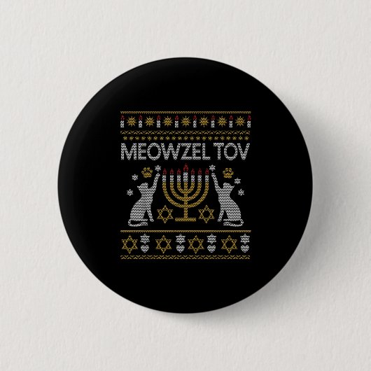 Meowzel Tov Cat Hanukkah 2025 Funny Ugly Christmas Button (Vorderseite)