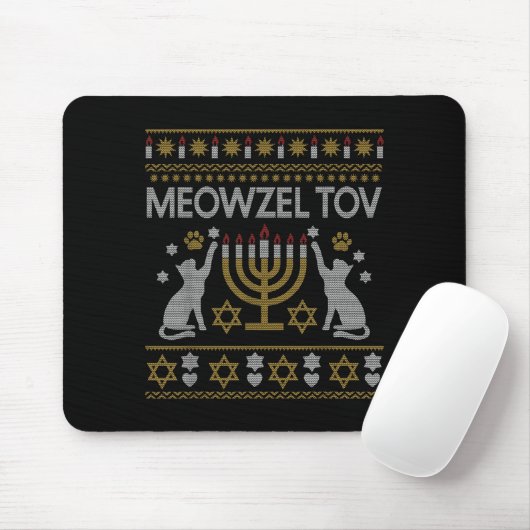 Meowzel Tov Cat Hanukkah 2025 Funny Ugly Christmas Mousepad (Mit Mouse)