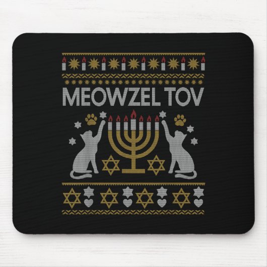 Meowzel Tov Cat Hanukkah 2025 Funny Ugly Christmas Mousepad (Vorne)