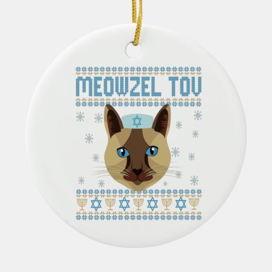 Meowzel Tov Cat Mazel Ugly Hanukkah Sweater Gesche Keramik Ornament (Vorne)