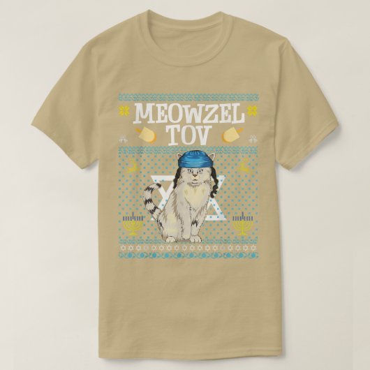 Meowzel Tov Chanukah Jüdische Katze Funny Cat Meno T-Shirt (Design vorne)