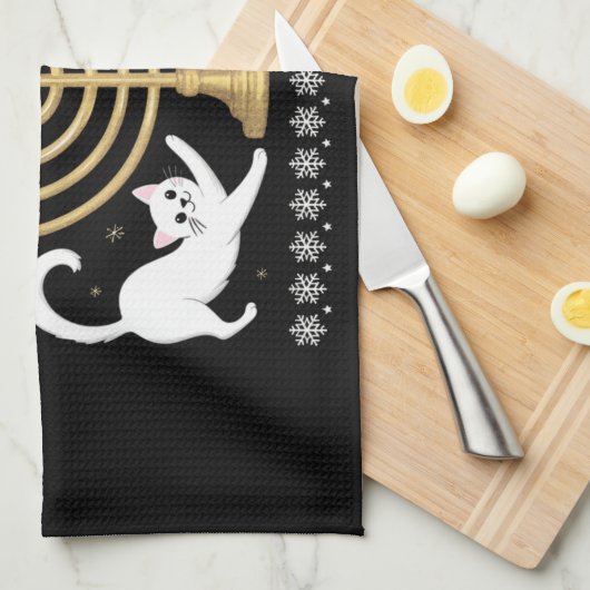 Meowzel Tov Funny Chanukah Hanukkah Ugly Sweater Geschirrtuch (Viertel Falte)