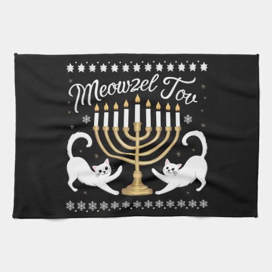 Meowzel Tov Funny Chanukah Hanukkah Ugly Sweater Geschirrtuch (Horizontal)