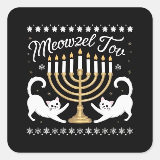 Meowzel Tov Funny Chanukah Hanukkah Ugly Sweater Quadratischer Aufkleber (Vorderseite)