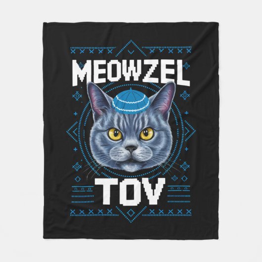 Meowzel Tov Hanukkah Juwish Cat Holiday Fleecedecke (Vorderseite)