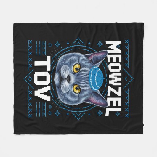 Meowzel Tov Hanukkah Juwish Cat Holiday Fleecedecke (Vorderseite (Horizontal))