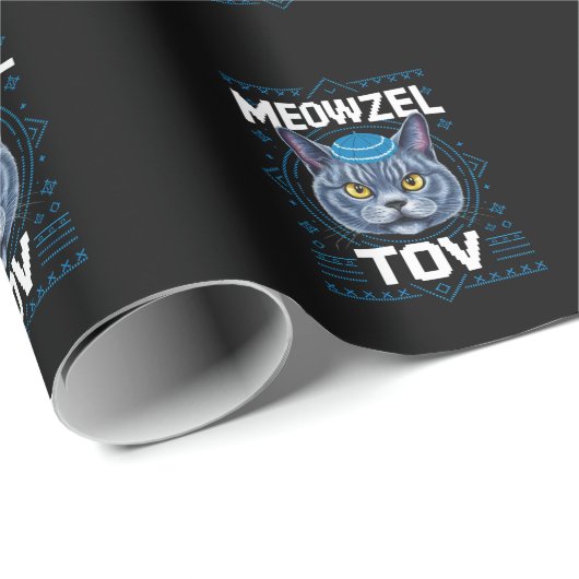 Meowzel Tov Hanukkah Juwish Cat Holiday Geschenkpapier (Rolleneckpunkt)
