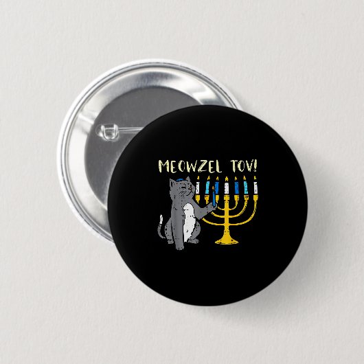 Meowzel Tov Jewish Cat Funny Hanukkah Chanukah Pjs Button (Vorne & Hinten)