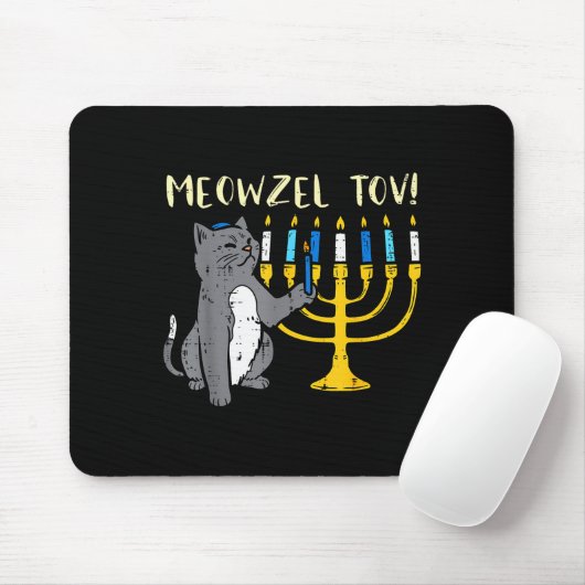 Meowzel Tov Jewish Cat Funny Hanukkah Chanukah Pjs Mousepad (Mit Mouse)