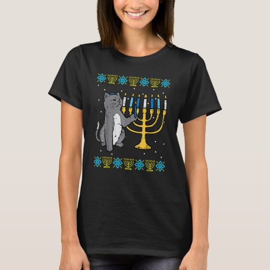 Meowzel Tov Jewish Cat  Ugly Hanukkah Sweater Chan T-Shirt (Vorderseite)