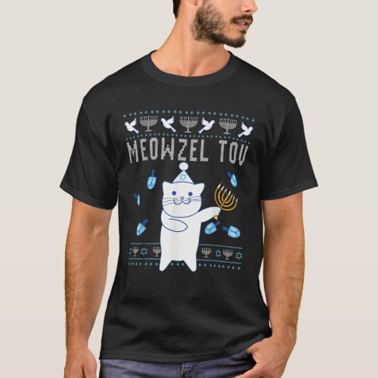 Meowzel Tov Jewish Christmas Cat Funny Ugly Hanukk T-Shirt (Vorderseite)