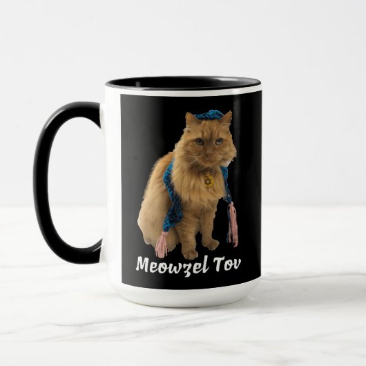 Meowzel Tov Jüdische Funny Cat Tasse (Links)