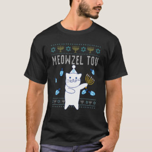 Meowzel Tov Jüdische Weihnachtskatze Ugly Hanukkah T-Shirt
