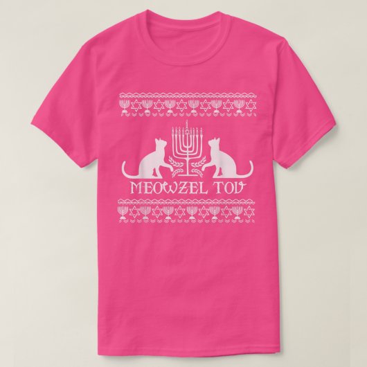 Meowzel Tov Katzenjüdin Hanukkah lustig hässlicher T-Shirt (Design vorne)