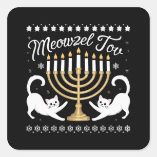 Meowzel Tov Lustiger Chanukka Hanukkah-Hässlicher- Quadratischer Aufkleber