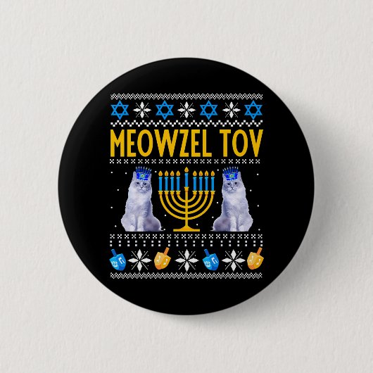 Meowzel Tov Niedlich Mazel Tov Cat Menorah Hanukka Button (Vorderseite)
