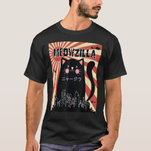 Meowzilla Katze Kätzchen Japanischer Sonnenunterga T-Shirt