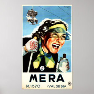 MERA VAL SESIA Italien Ferien Reisen Vintag Ski Poster