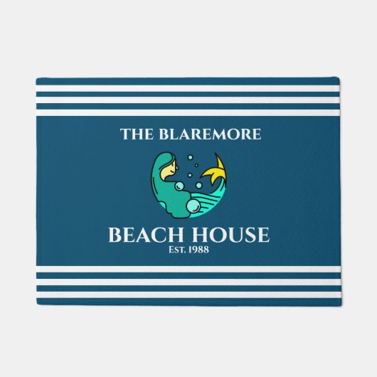 Meraid Ocean Blue White Stripes Name Niedlich Fußmatte (Vorderseite)