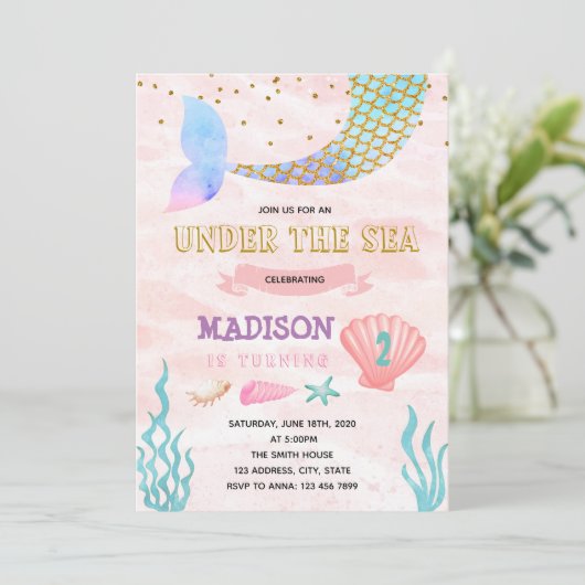 Meraid Party Geburtstagsausschreibung Einladung (Stehend Vorderseite)