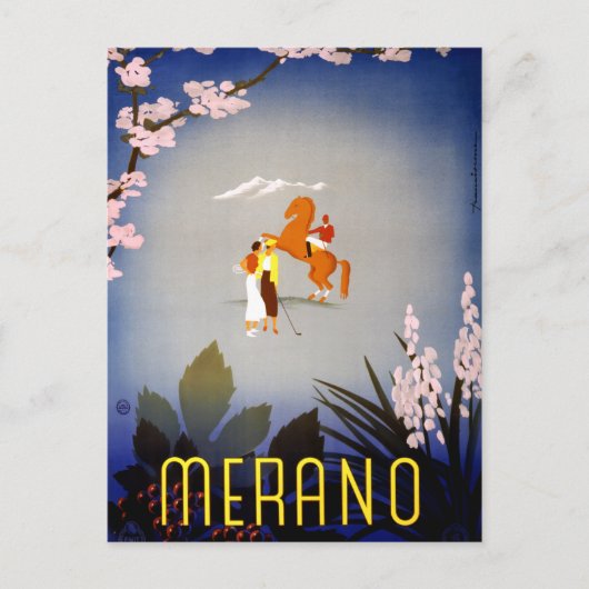 Meran Italy Vintage Travel Poster restauriert Postkarte (Vorderseite)