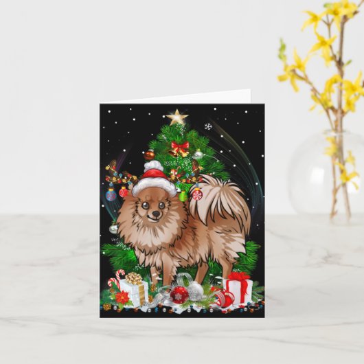 Meranian Christmas Tree Light Pajama Dog Xmas T Sh Karte (Gelbe Blume)