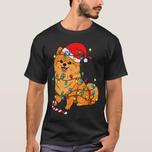 Meranian Dog Christmas Lights Santa Xmas Pet Dog L T-Shirt (Vorderseite)