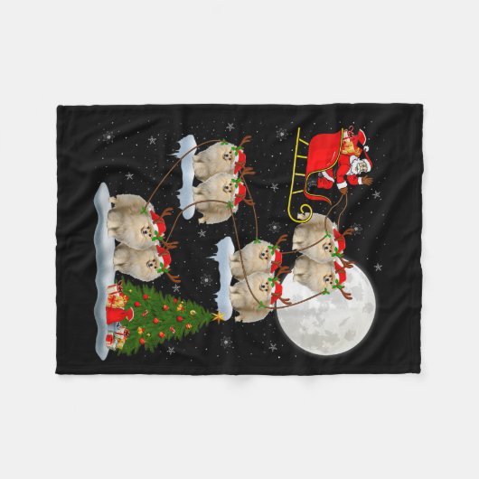 Meranian Dog Santa Sleigh Flying Funny Magical Chr Fleecedecke (Vorderseite (Horizontal))