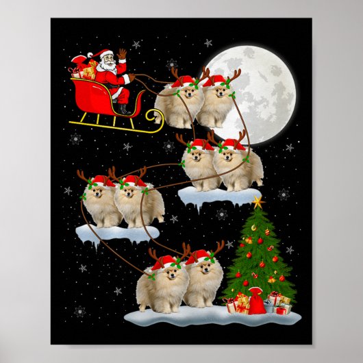 Meranian Dog Santa Sleigh Flying Funny Magical Chr Poster (Vorne)