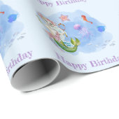 Mercat light Blue Cat mermaid Birthday Geschenkpapier (Rolleneckpunkt)