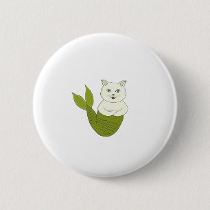 Mercat Purrmaid Merman Fish Cat Button