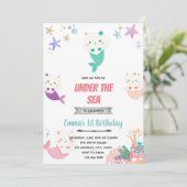 Mercat under the sea birthday invitation dankeskarte (Stehend Vorderseite)