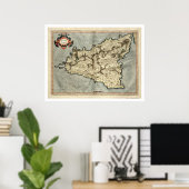 Mercator Sicily Early Map 1595 Poster (Heimbüro)