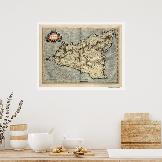 Mercator Sicily Early Map 1595 Poster (Küche)
