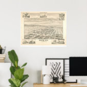 Merced, CA. Panoramakarte 1888 (1062A) Poster (Heimbüro)