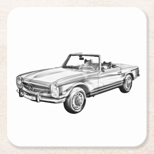 Mercedes Benz 280 SL Cabrio Illustration Rechteckiger Pappuntersetzer (Vorderseite)