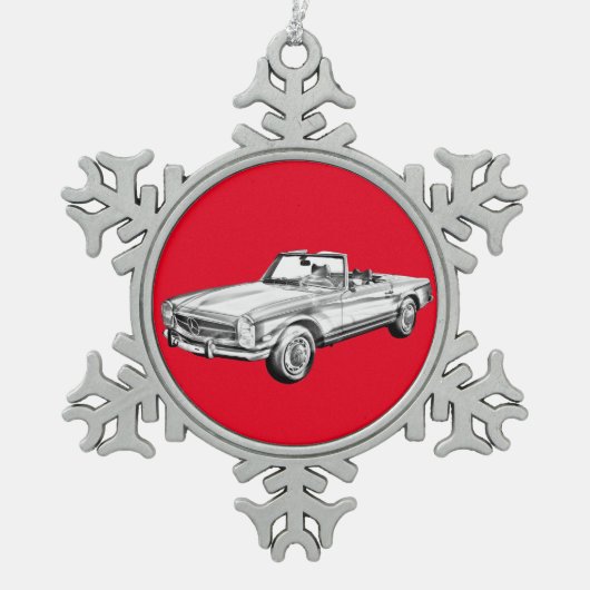 Mercedes Benz 280 SL Cabrio Illustration Schneeflocken Zinn-Ornament (Vorderseite)