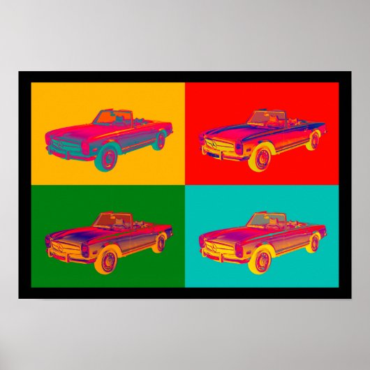 Mercedes Benz 280 SL Convertible Pop Art Poster (Vorne)