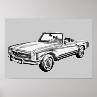 Mercedes Benz 280 SL Konvertible Illustration Poster