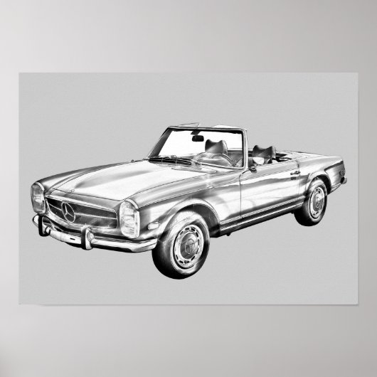 Mercedes Benz 280 SL Konvertible Illustration Poster (Vorne)