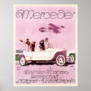 Mercedes Daimler Motor 1914 Altes Werbeplakat Poster