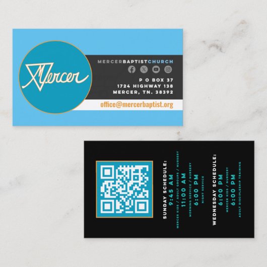 Mercer Baptist Church Business Card Visitenkarte (Vorne/Hinten)