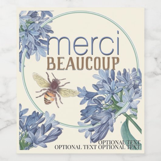 Merci Beaucoup Blue Blume Bee Danke Custom Weinetikett (Einzelnes Label)