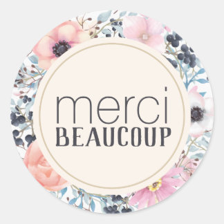Merci Beaucoup Danke, Blumenaufkleber Runder Aufkleber