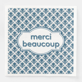 Merci Beaucoup Elegant French Tapestry Blue White Serviette