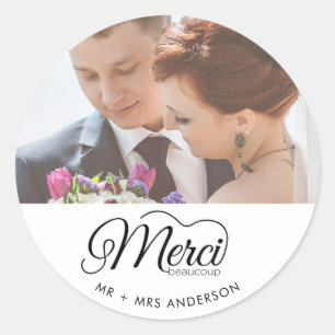Merci Beaucoup Hochzeitsfoto Runder Aufkleber