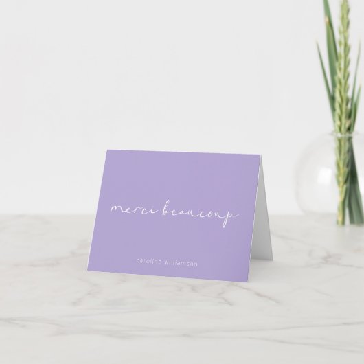 Merci Beaucoup in Lilac Minimalistisch Personalisi Dankeskarte (Vorderseite)