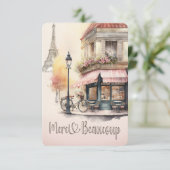 Merci Beaucoup Paris French Cafe Baby Shower Dankeskarte (Stehend Vorderseite)