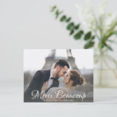 Merci Beaucoup Script Wedding Foto Vielen Dank Postkarte (Stehend Vorderseite)