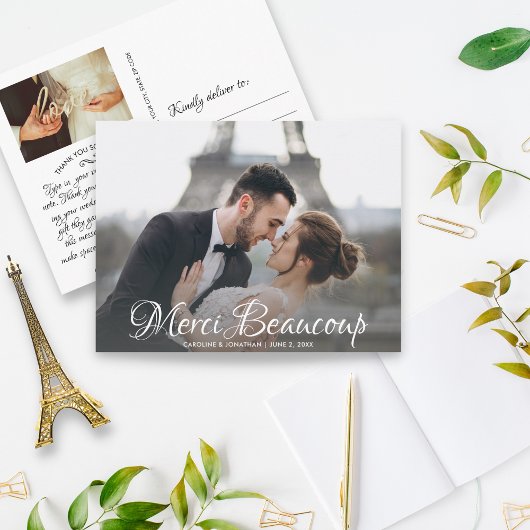 Merci Beaucoup Script Wedding Foto Vielen Dank Postkarte